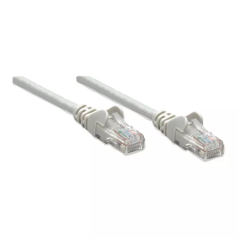 Cable de red Intellinet, Cat6, 2 m, gris, CCA, U/UTP, PVC, RJ45, contactos dorados, protección antienganches, funda antiacodaduras, garantía de por vida