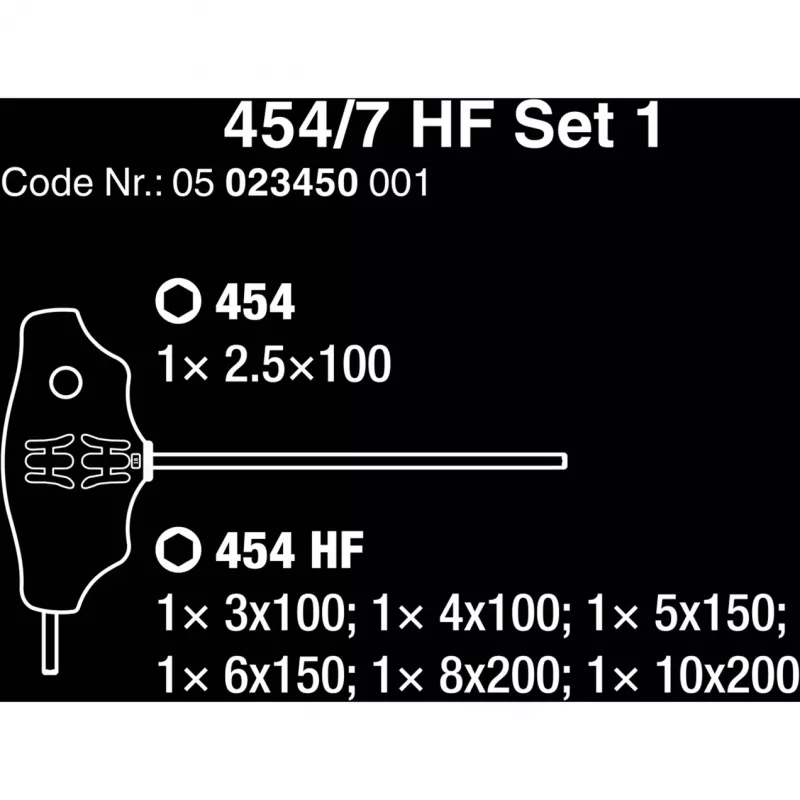 454/7 HF Set 1 Destornilladores de mango en T + soporte, 7 piezas (negro/verde, con función de retención)