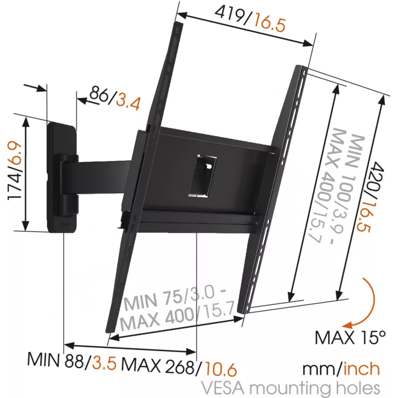 Vogels | Soporte de pared | MA3030-A1 | Orientable | 32-65 | Capacidad máx. 25 kg | Negro