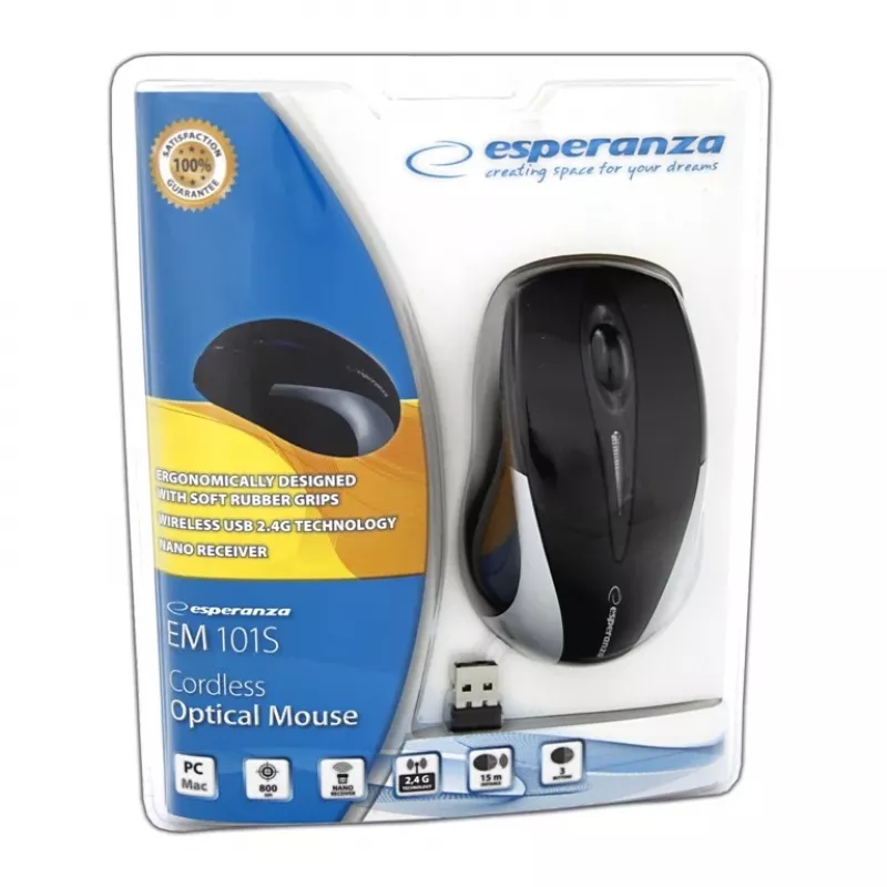 Ratón óptico inalámbrico EM101S USB, 2,4 GHz, receptor NANO