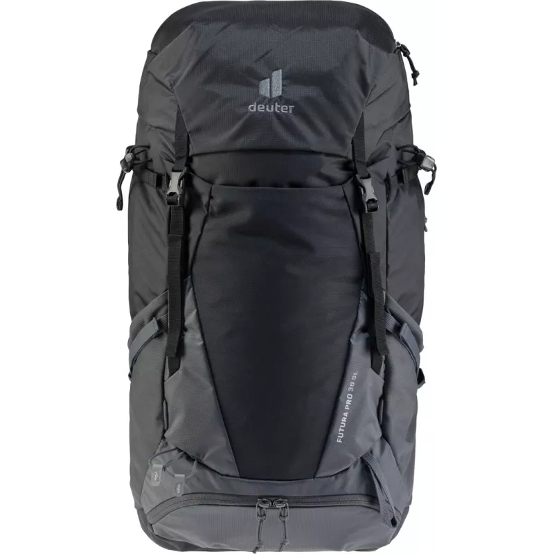 Mochila Deuter Futura Pro 38 L — mochila de senderismo y montañismo de 38 litros, espalda ventilada, cinturón lumbar, cinturón pectoral, negra