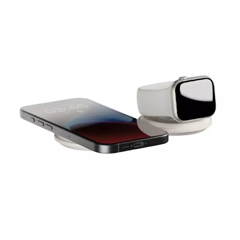 Cargador inalámbrico 2 en 1 de interior native union Voyage 2-In-1 Wireless Charger Sandstone USB compatible con smartphone gris claro