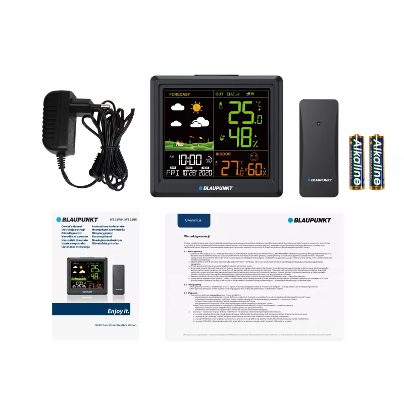 Estación meteorológica BLAUPUNKT WS25BK — Monitor de temperatura y humedad interior/exterior, negro, 1 sensor, pantalla LCD
