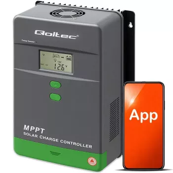 Regulador de carga solar MPPT QOLTEC 80A con sensor de temperatura, 12/24/36/48 V, LCD, Bluetooth, APP, GEL/LiFePO4