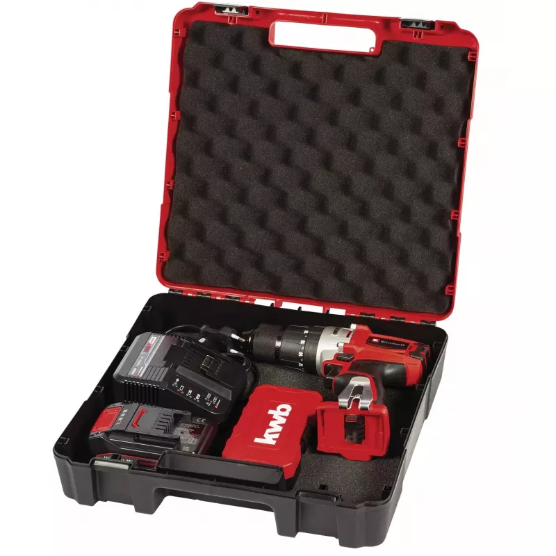 Einhell TE-CD 18/2 Li-i +22 taladro atornillador de percusión a batería 18 V, 1250 rpm, con batería de 2,5 Ah, cargador y maletín, rojo/negro