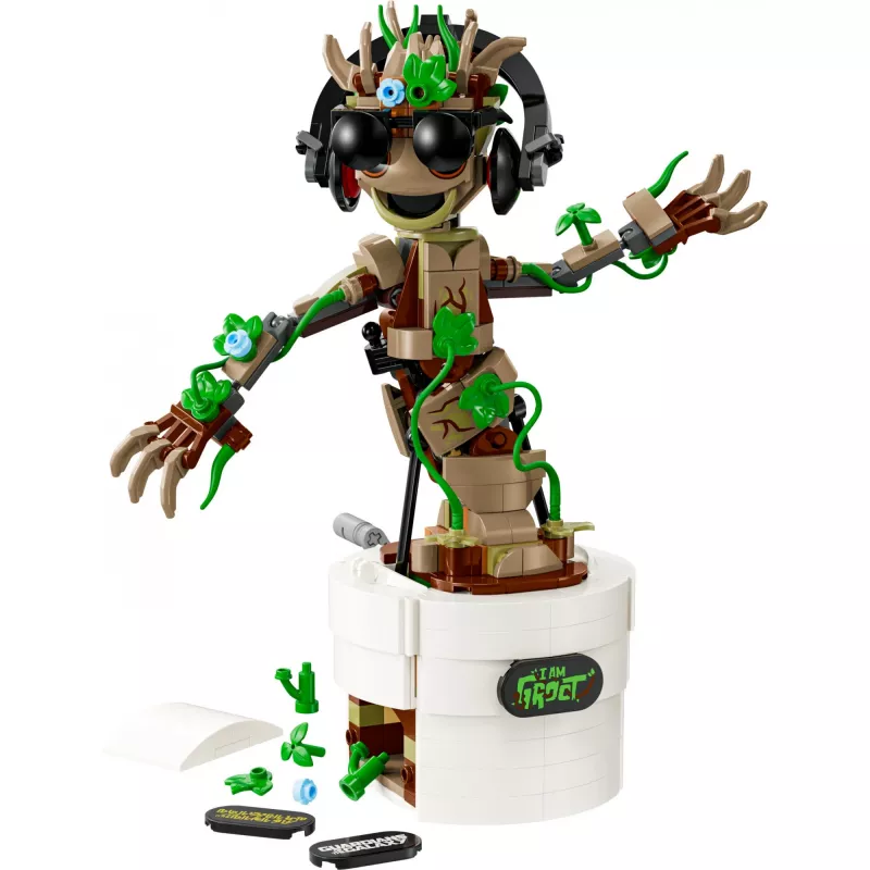 LEGO Marvel Dancing Groot, figura de acción animada construible — personaje de Guardianes de la Galaxia — set de juego interactivo manual para niños — superhéroe