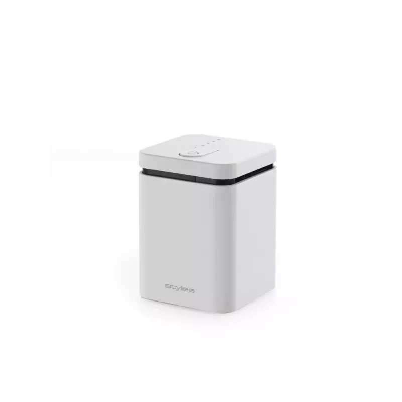 Stylies Elara COP000850 difusor de aromas, 1,3 W, para habitaciones de hasta 15 m², 2 niveles de velocidad, temporizador, alimentación por USB/pilas/adaptador, 74 x 74 x 100 mm, blanco