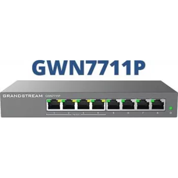 Switch de red PoE gestionado L2 Gigabit Grandstream GWN7711P — 8x RJ-45 10/100/1000, 48V DC, sobremesa/montaje en pared