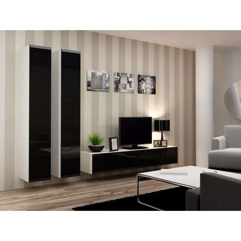 Conjunto de armarios de salón Cama VIGO 4 blanco/negro brillante