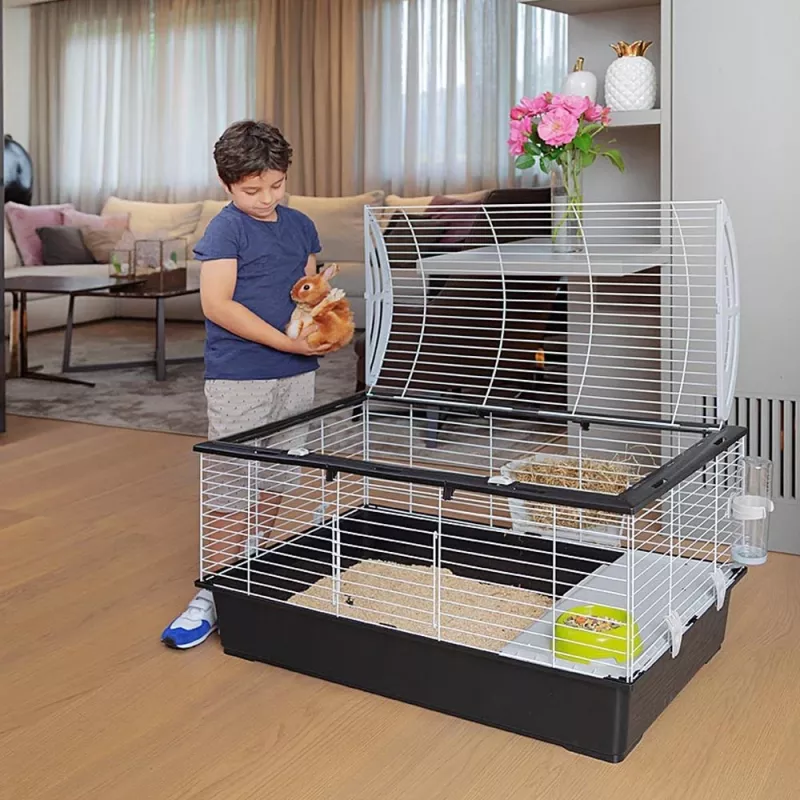 Jaula FERPLAST Casita 100 para conejos y cobayas, metal/plástico, 960×570×560 mm, topo/blanco