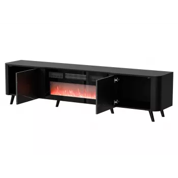 Mueble TV Cama Meble Volare 200 x 39 x 49 cm, negro/san sebastian con chimenea
