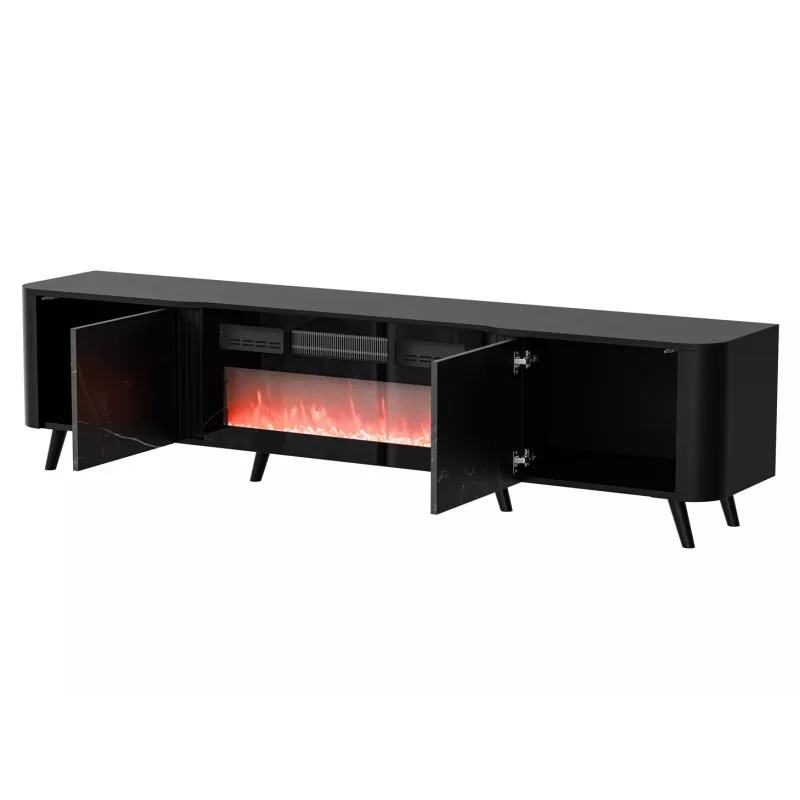 Mueble TV Cama Meble Volare 200 x 39 x 49 cm, negro/san sebastian con chimenea