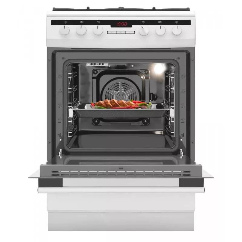 Cocina independiente AMICA 617GEH3.33HZpTaDpA(W) PIZZA — placa de gas 4 zonas, horno eléctrico 65 L, temporizador electrónico, blanca