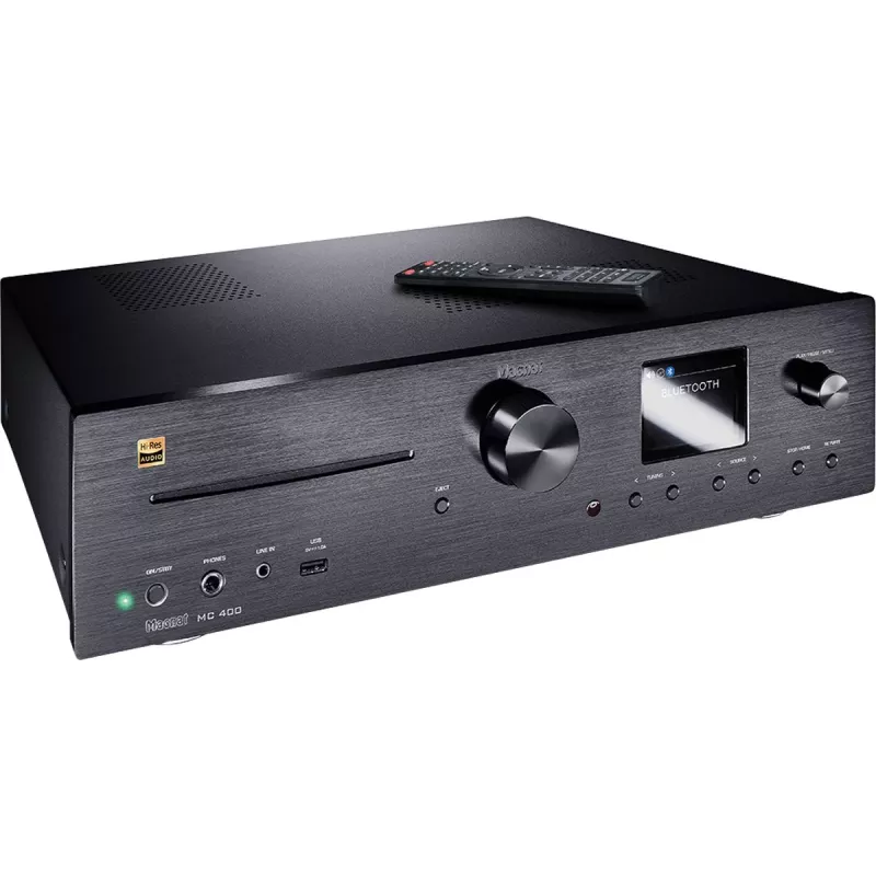 Receptor estéreo Magnat MC 400 — 2.0 canales, 40 W por canal, reproductor de CD, Wi-Fi, Bluetooth, DAB/FM, Ethernet (negro)