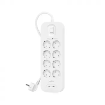 Regleta Belkin SRB004VF2M-V2 — 8 tomas, 2 conectores USB-C, protección contra sobretensiones