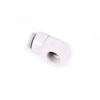 Conector en L de compresión Alphacool 17619 G1/4 macho a hembra giratorio, blanco