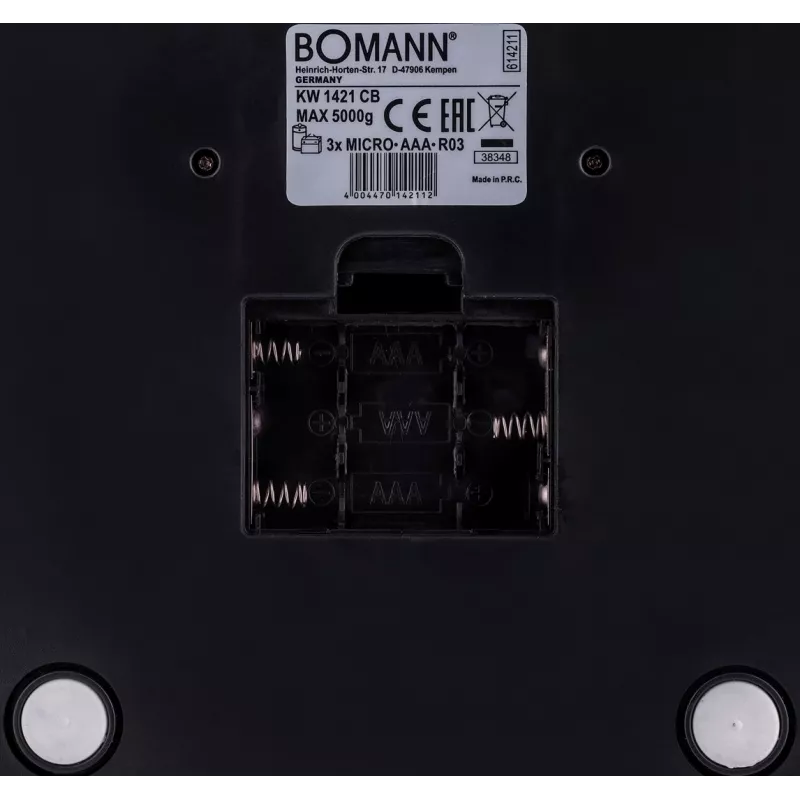 Bomann KW 1421 CB báscula de cocina, pantalla LCD, acero inoxidable, 160 x 230 x 18 mm, AAA, negra (614211)