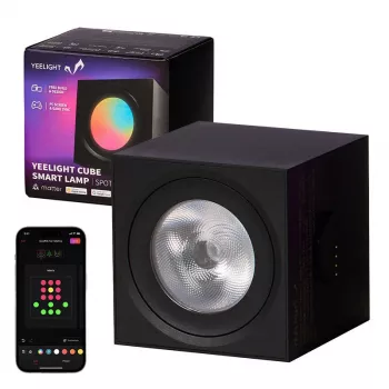 Lámpara de mesa inteligente Yeelight Cube — multicolor, Wi‑Fi/Bluetooth, 2,4 GHz, Bluetooth 5.0, AC 100–240 V, cable de 1,5 m, negra