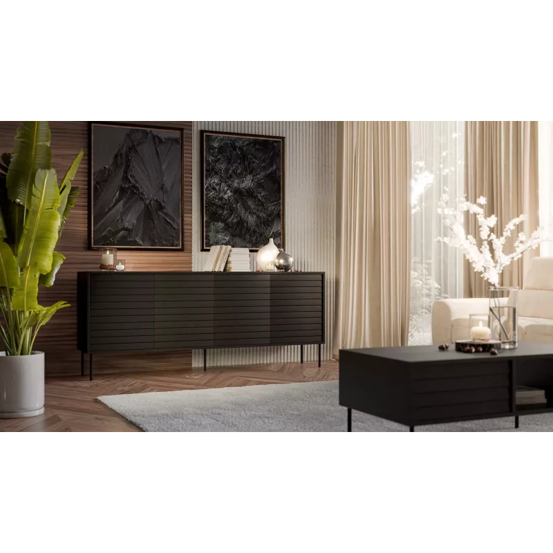 Cómoda cama meble Cama 4D CORTINA — 2000×400×810 mm, negro, aglomerado