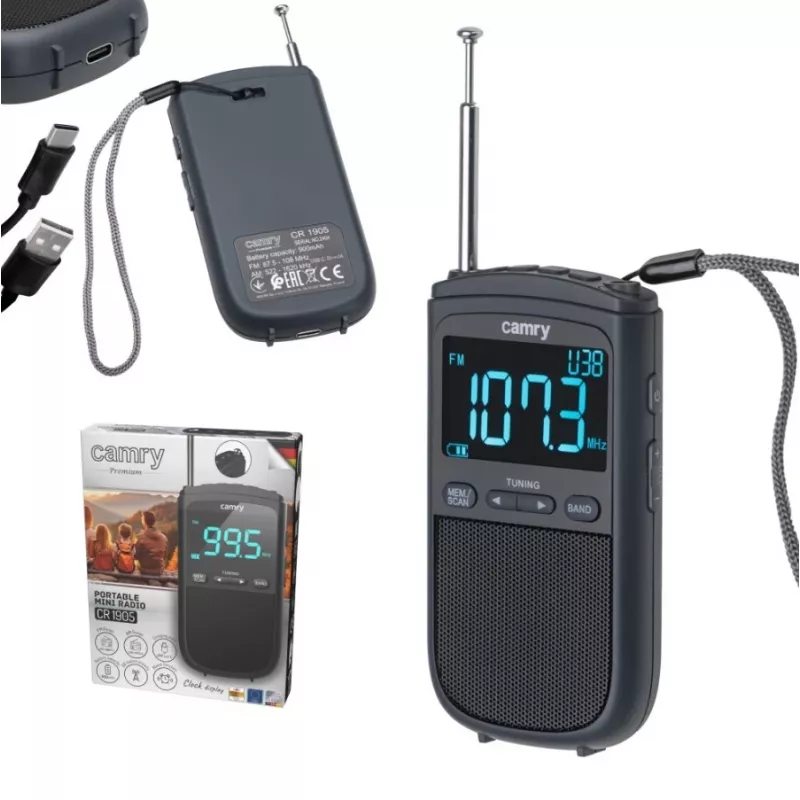 Camry | Radio mini portátil | CR 1905 | Función despertador | Negro