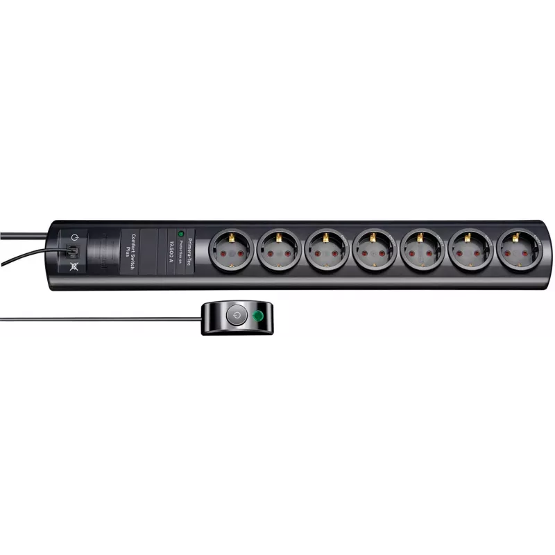 brennenstuhl Primera-Tec Comfort Switch Plus - protección contra sobretensiones - corriente alterna 250 V - 3500 vatios - tomas de salida: 7 - 2,0m - Alemania - negro