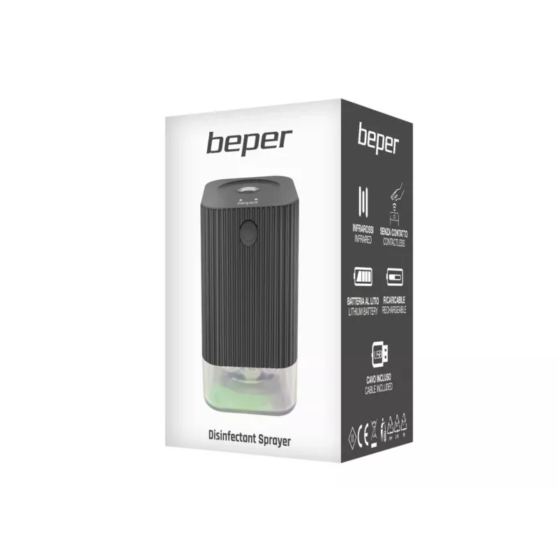 Beper P201UTP011 Atomizador automático de spray para desinfectar las manos, sensor de infrarrojos, 120 ml, recargable