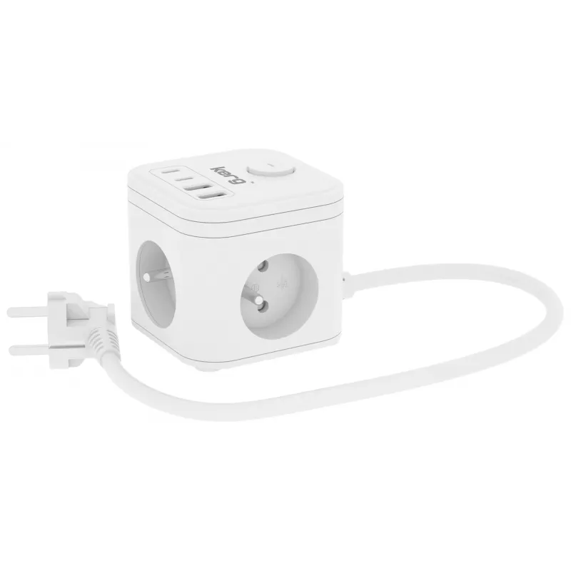 Regleta de enchufes Kerg SMART 3 tomas con 4 USB (USB-A + USB-C), cable 1,5 m, 16 A/250 V