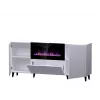 Cómoda con chimenea eléctrica Cama Meble PAFOS, 180 x 42 x 82 cm, blanco mate, 1400–1600 W, sin tiradores, 3 puertas, 2 estantes