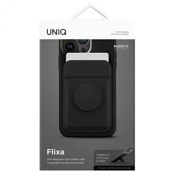 Cartera magnética para tarjetas UniQ Flixa — compatible con MagSafe, negra (Jet Black)