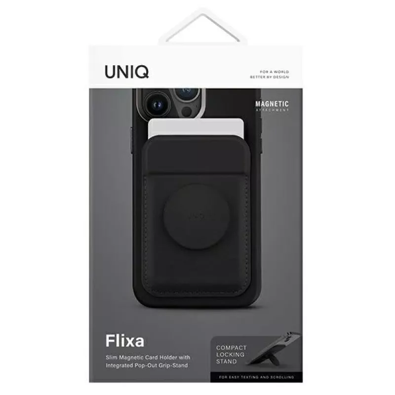 Cartera magnética para tarjetas UniQ Flixa — compatible con MagSafe, negra (Jet Black)