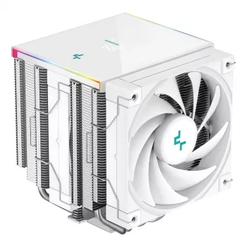 Disipador de aire DeepCool AK620 Digital SE White — dos ventiladores de 120 mm, 6 heatpipes, PWM, soporte LGA-1700, pantalla integrada