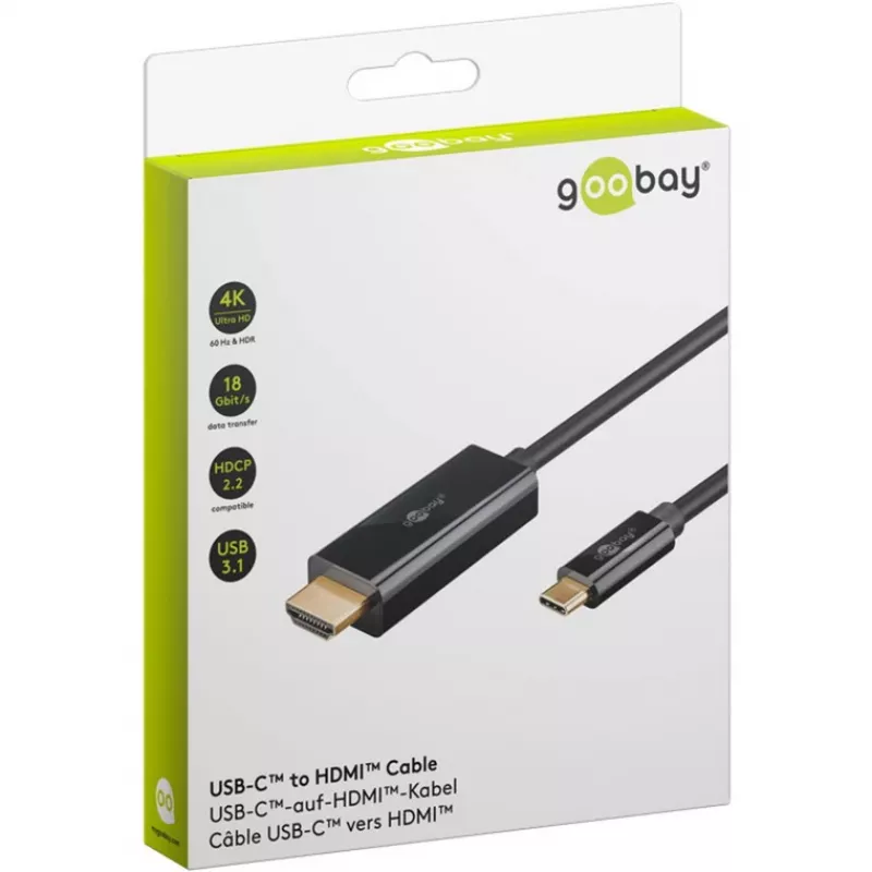 Cable Goobay USB-C a HDMI 4K a 60 Hz 2 m negro – conector macho > HDMI (75697)