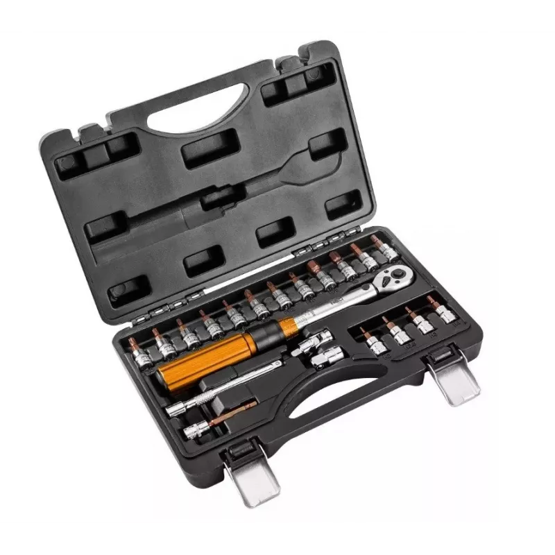 Neo Tools Llave dinamométrica bidireccional 1/4, 5-25NM, set de 21 piezas