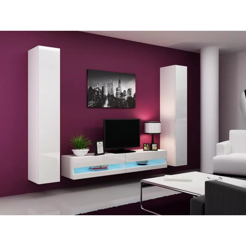 Soporte de TV cama meble VIGO NEW 30/180/40, parte superior blanco brillante, tablero de partículas, 1800×400×300 mm