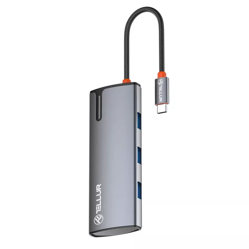Hub USB-C Tellur TLL321061 con PD 3.0 100W, salida HDMI y 3× conectores USB 3.0