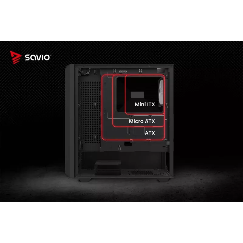 Savio Noctis Glass RGB Cube caja para PC, ATX/Micro-ATX/Mini-ITX, frontal de vidrio templado, ventiladores RGB, negra