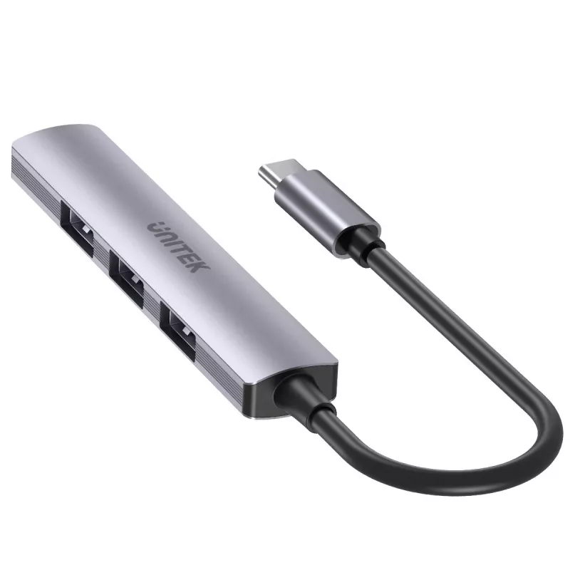 Hub USB-C Unitek H1208B — 1x USB-A 5 Gbit/s, 3x USB-A 2.0, host USB-C, carcasa de aluminio, cable de 0,20 m