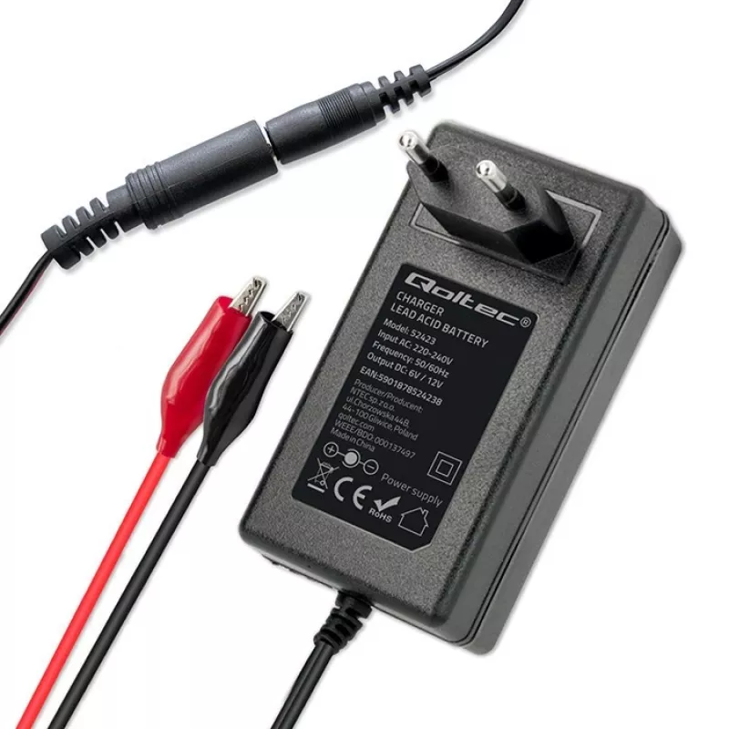 Cargador de baterías QOLTEC 52423 para baterías AGM/GEL/STD 6V/12V 1,5A