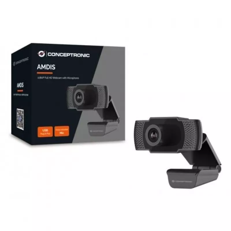 Conceptronic AMDIS Webcam Full HD 1080P con micrófono, 2 MP, 1920 x 1080 píxeles, Full HD, 30 fps, H.264, M-JPEG, YUV, 90°