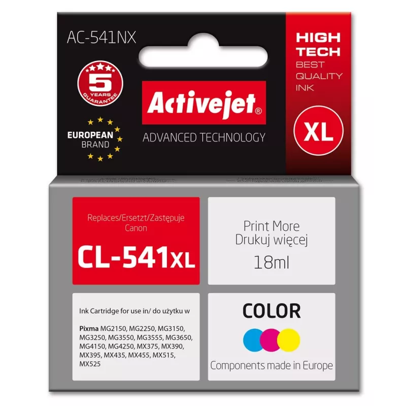 Activejet AC-541NX tinta para impresora Canon (sustituto de Canon CL-541XL) Supreme, 18 ml, cian, amarillo, magenta