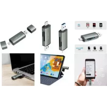 LogiLink CR0043 lector de tarjetas SD/microSD USB 3.2 Gen 1, USB-A y USB-C, aluminio