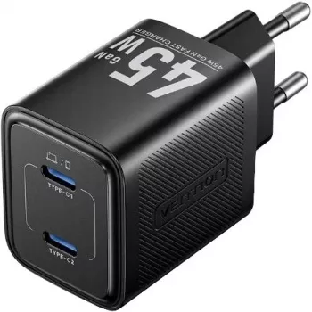Vention FEFB0-EU cargador rápido de CA de interior 45W 2× USB-C — para smartphone, portátil, tablet, smartwatch, auriculares (negro)