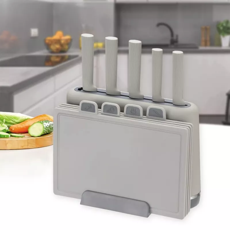 Maestro MR-1412-GREY juego de cuchillos con taco y juego de tablas de cortar, gris