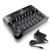 Cargador de baterías everActive UC-800 AC 12V 3A — para LiFePO4/LiPo/NiMH, compatible con AA/AAA/9V, hasta 10 baterías, entrada 12 V, pantalla integrada, negro