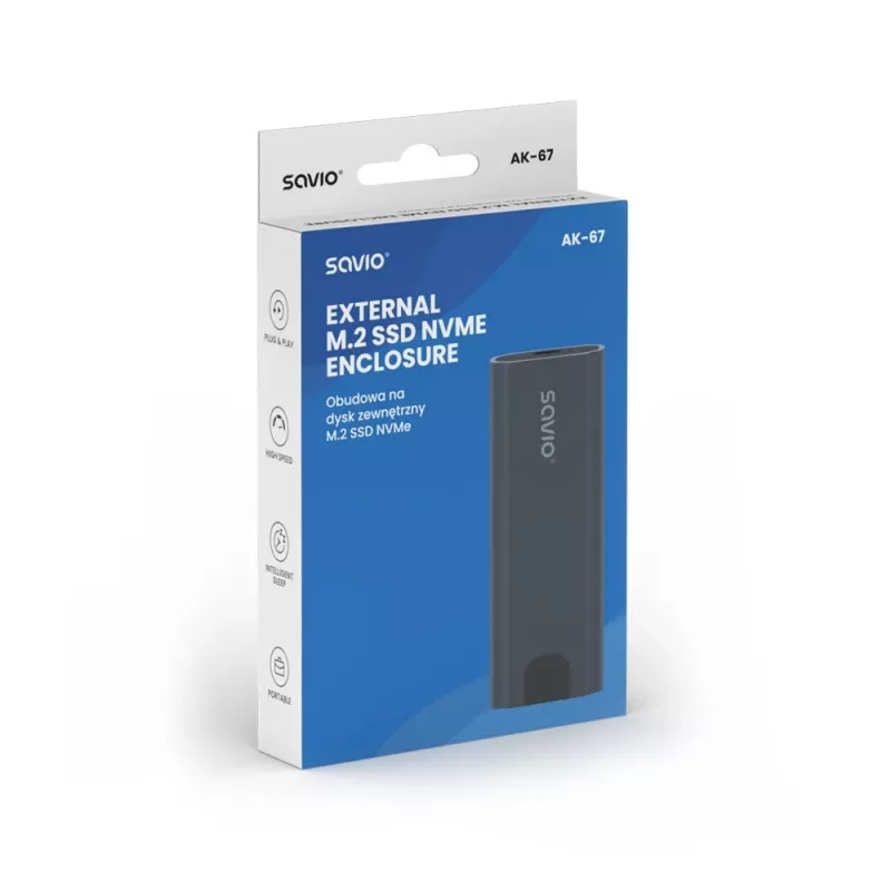 Carcasa para SSD M.2 SAVIO AK-67 Gris, USB 10 Gbit/s, compatibilidad con una unidad M.2