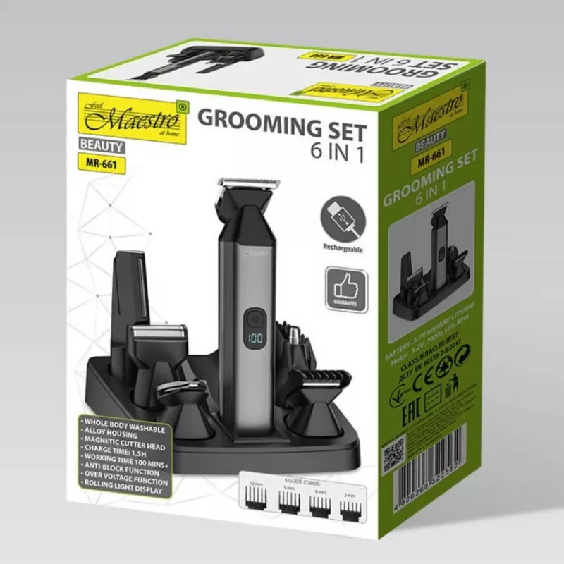 Set cortapelos Maestro MR-661 6 en 1 — negro, set de cuidado multifunción