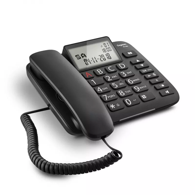 Teléfono analógico Gigaset DL380 con identificación de llamadas, auricular con cable, negro