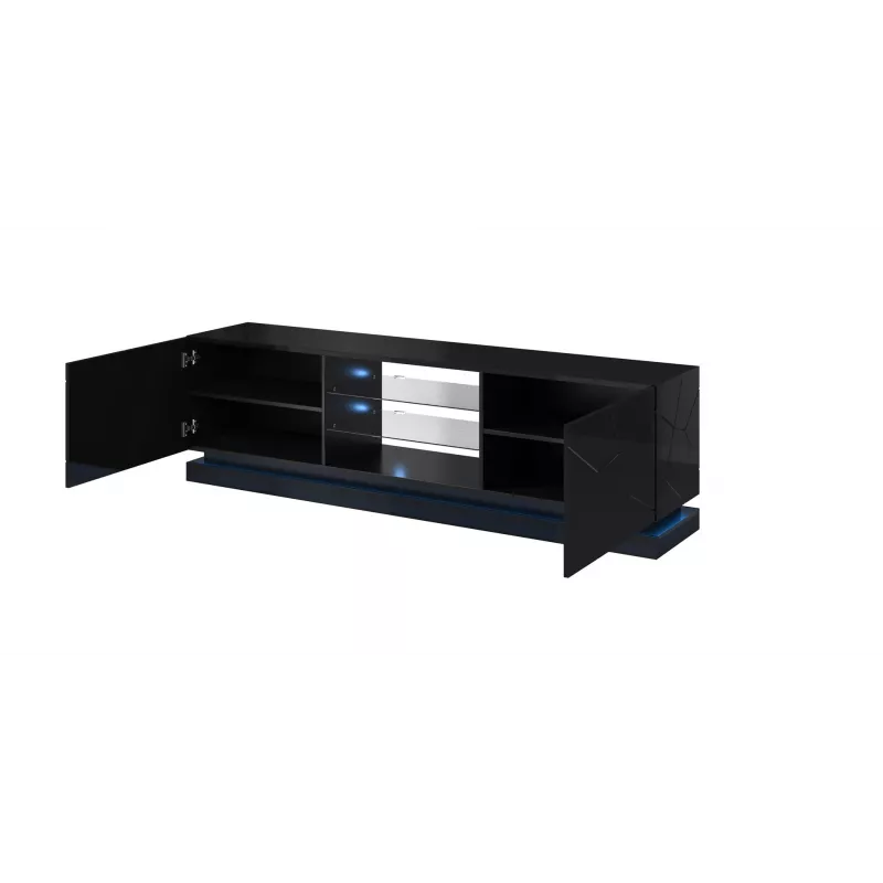 Mueble de TV Cama QIU 200 MDF negro brillante/negro brillante