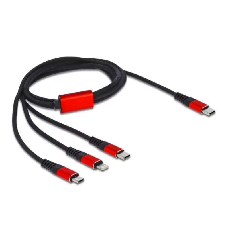 Cable de carga USB DeLOCK 3 en 1 USB Type-C a Lightning Micro USB USB Type-C 1 m negro rojo