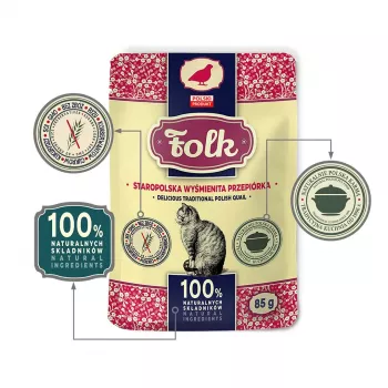 FOLK Deliciosa codorniz tradicional polaca - Comida húmeda para gatos - 85g